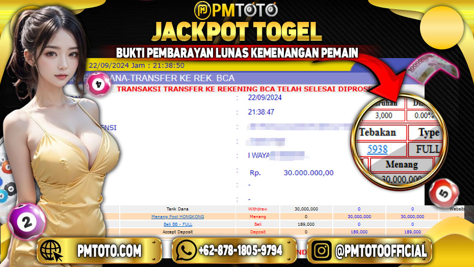 Selamat Kepada Member PMTOTO JACKPOT HONGKONG POOLS Rp.30.000.000.,- LUNAS