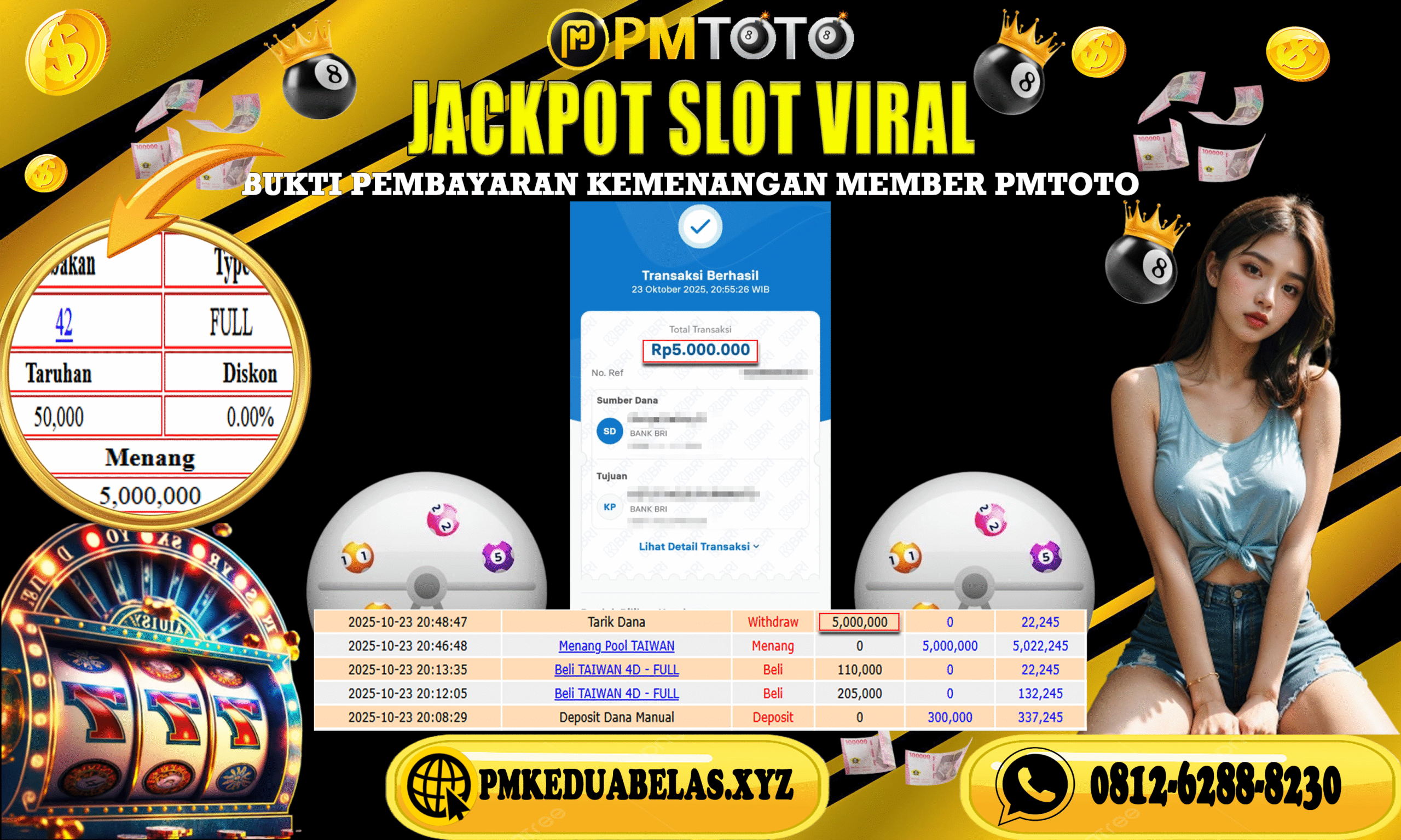 SELAMAT KEPADA MEMBER PMTOTO JACKPOT TAIWAN Rp.5.000.000.,- LUNAS