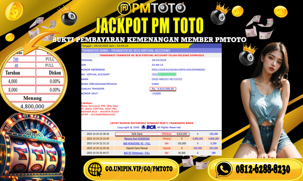 SELAMAT KEPADA MEMBER PMTOTO JACKPOT HONGKONG Rp.4.610.000.,- LUNAS
