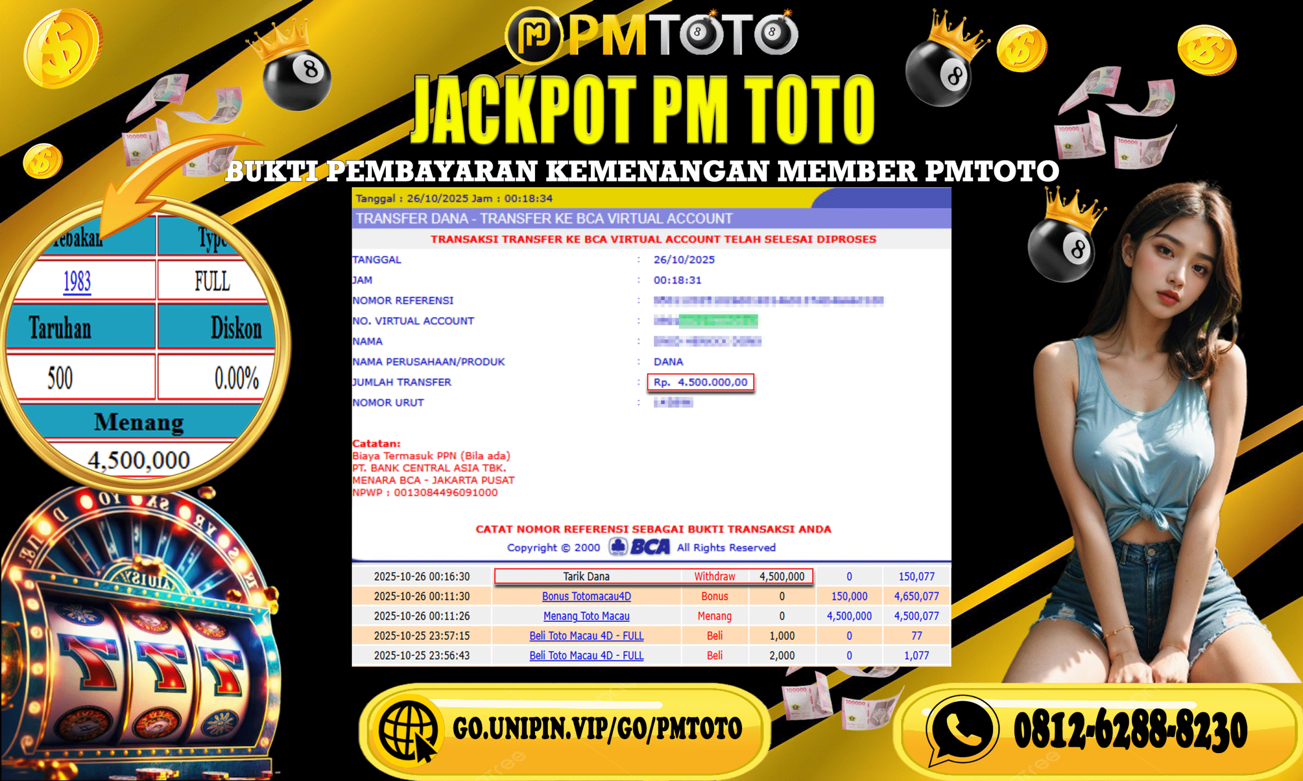 SELAMAT KEPADA MEMBER PMTOTO JACKPOT TOTOMACAU Rp.4.500.000.,- LUNAS