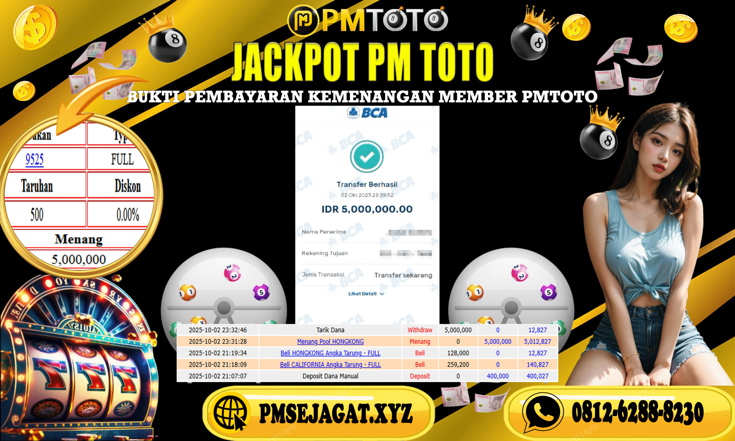 SELAMAT KEPADA MEMBER PMTOTO JACKPOT HONGKONG Rp.5.000.000.,- LUNAS
