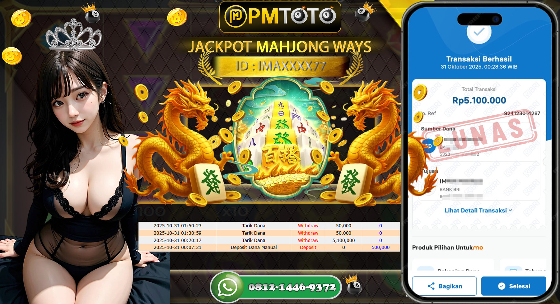 SELAMAT KEPADA MEMBER PMTOTO JACKPOT MAHJONG WAYS Rp.5.100.000.,- LUNAS