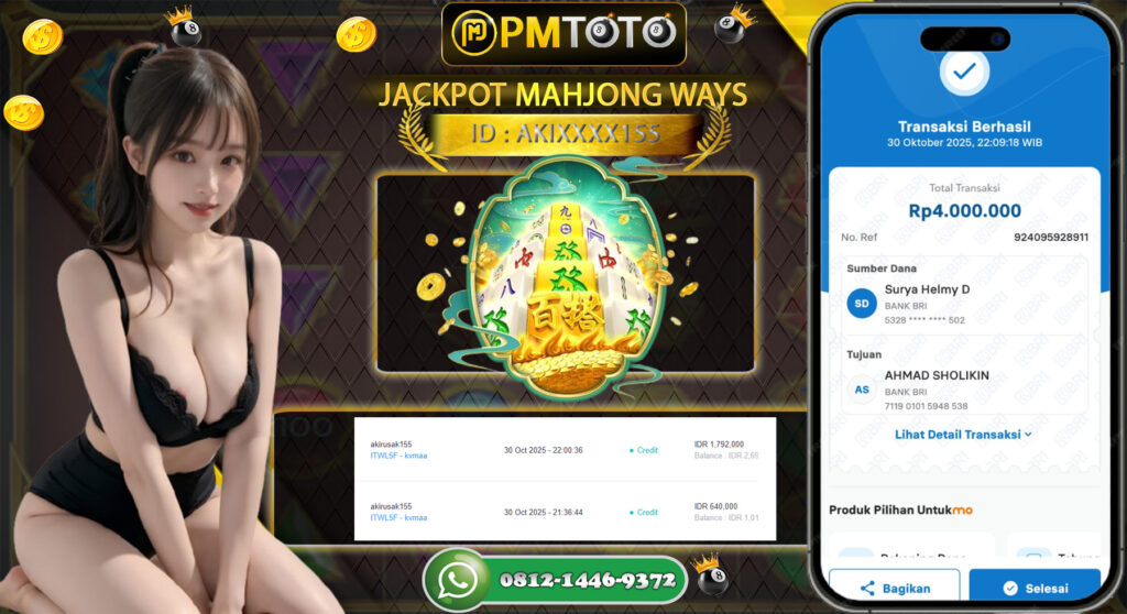SELAMAT KEPADA MEMBER PMTOTO JACKPOT MAHJONG WAYS Rp.4.000.000.,- LUNAS