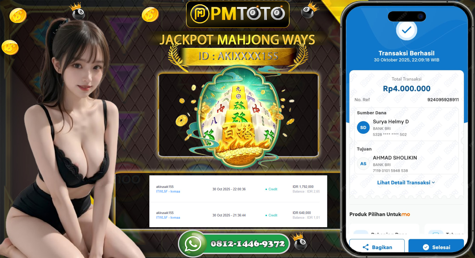 SELAMAT KEPADA MEMBER PMTOTO JACKPOT MAHJONG WAYS Rp.4.000.000.,- LUNAS