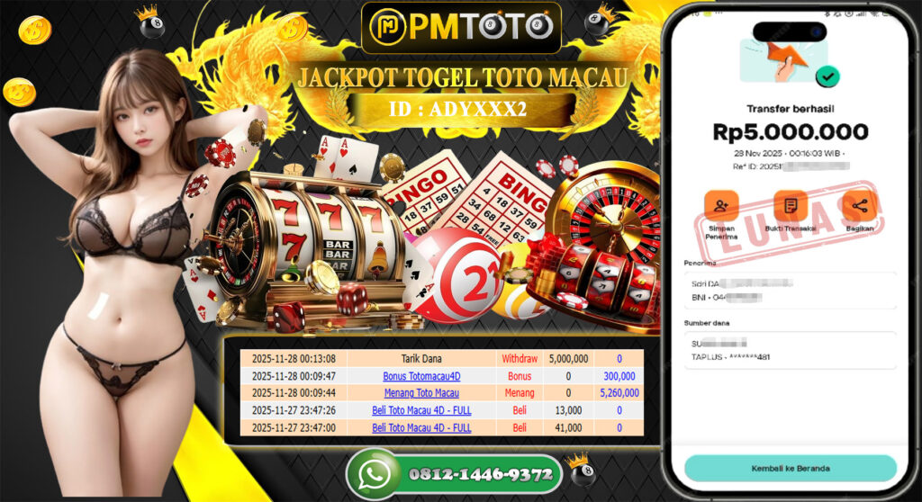 SELAMAT KEPADA MEMBER PMTOTO JACKPOT TOGEL TOTO MACAU Rp.5.000.000.,- LUNAS
