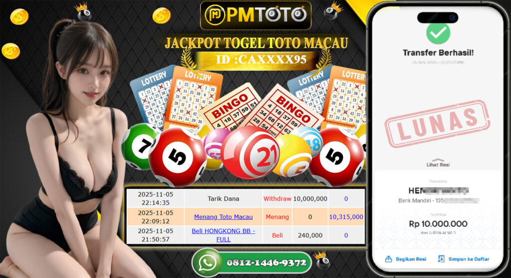 SELAMAT KEPADA MEMBER PMTOTO JACKPOT TOGEL TOTO MACAU  Rp.10.000.000.,- LUNAS