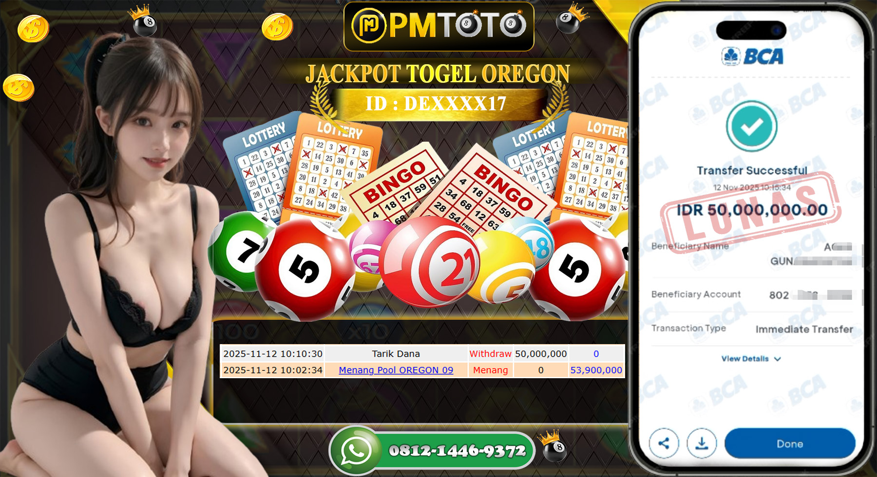 SELAMAT KEPADA MEMBER PMTOTO JACKPOT TOGEL OREGON 9 Rp.50.000.000.,- LUNAS