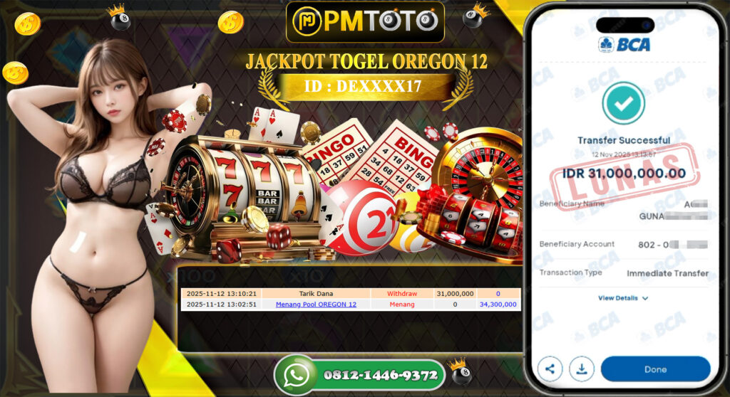 SELAMAT KEPADA MEMBER PMTOTO JACKPOT TOGEL OREGON 12 Rp.31.000.000.,- LUNAS