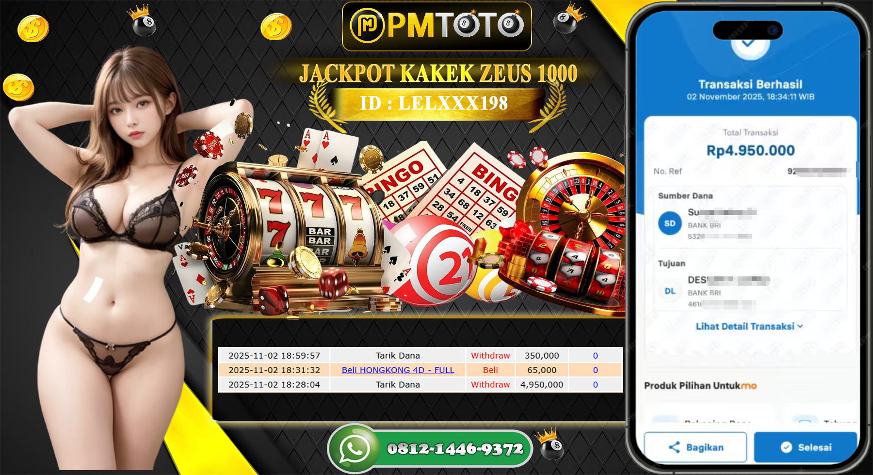 SELAMAT KEPADA MEMBER PMTOTO JACKPOT ROULETTE  Rp.4.950.000.,- LUNAS