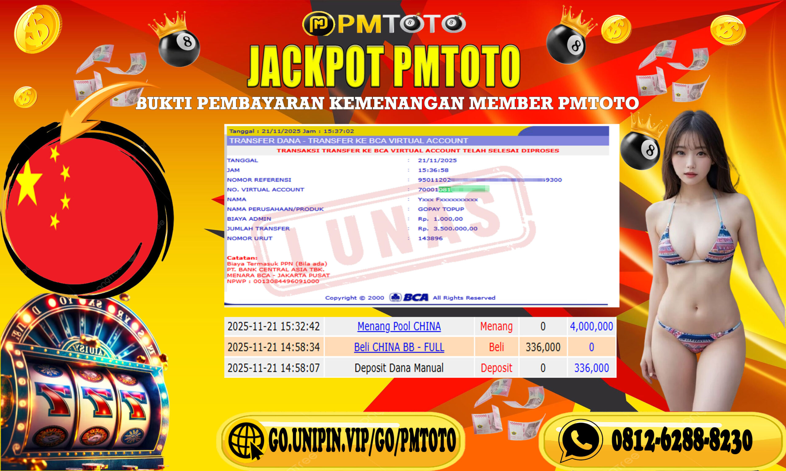 SELAMAT KEPADA MEMBER PMTOTO JACKPOT TOGEL CHINA Rp.3.500.000.,- LUNAS