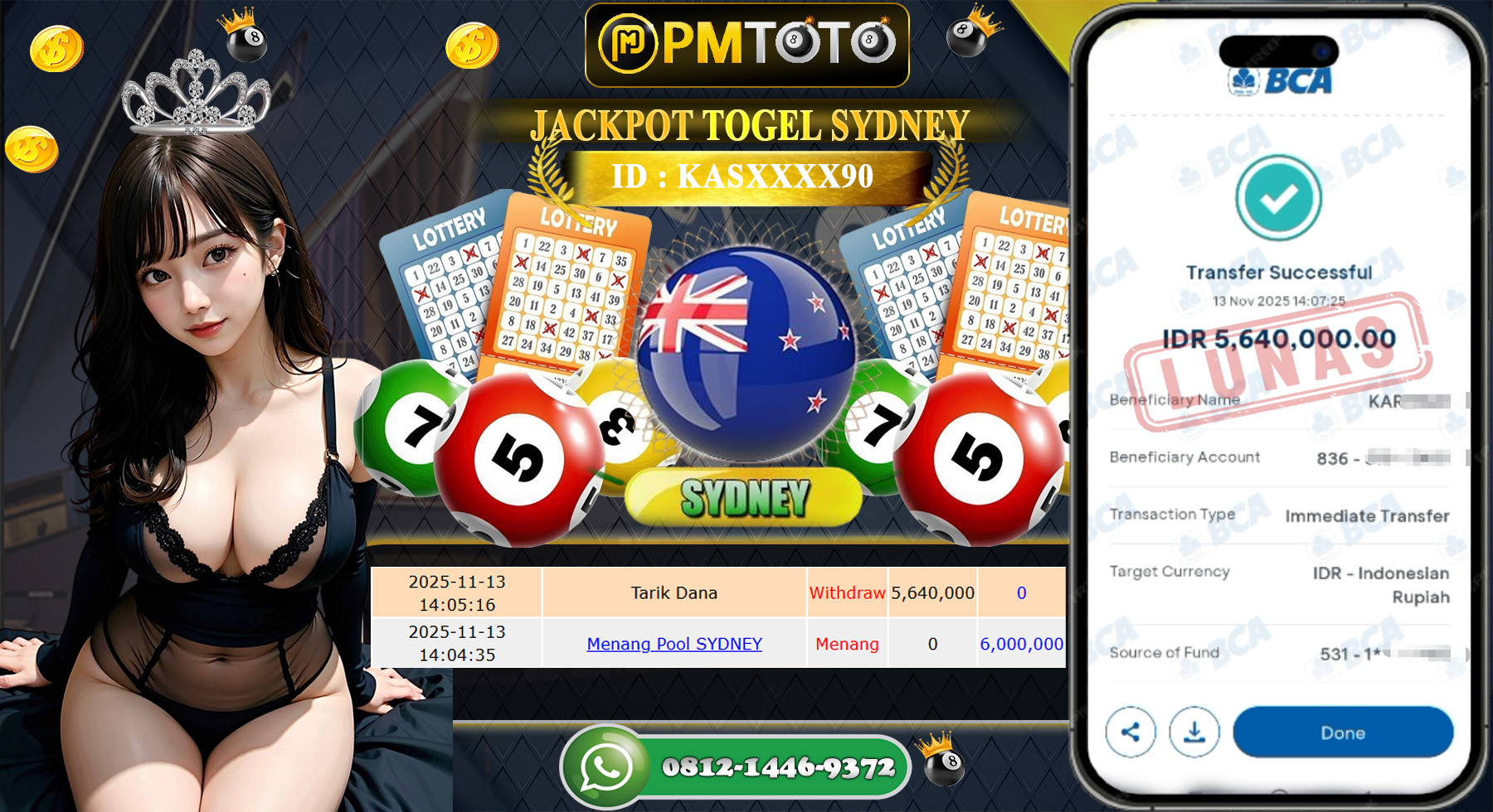 SELAMAT KEPADA MEMBER PMTOTO JACKPOT TOGEL SYDNEY 4D Rp.5.640.000.,- LUNAS