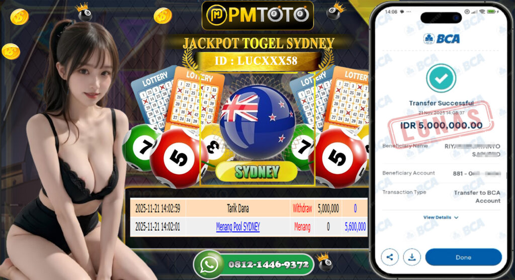 SELAMAT KEPADA MEMBER PMTOTO JACKPOT TOGEL  SYDNEY Rp.5.000.000.,- LUNAS