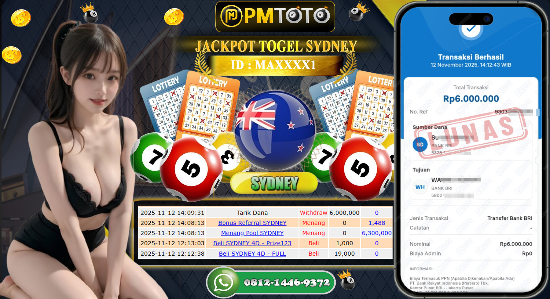 SELAMAT KEPADA MEMBER PMTOTO JACKPOT TOGEL SYDNEY Rp.6.000.000.,- LUNAS