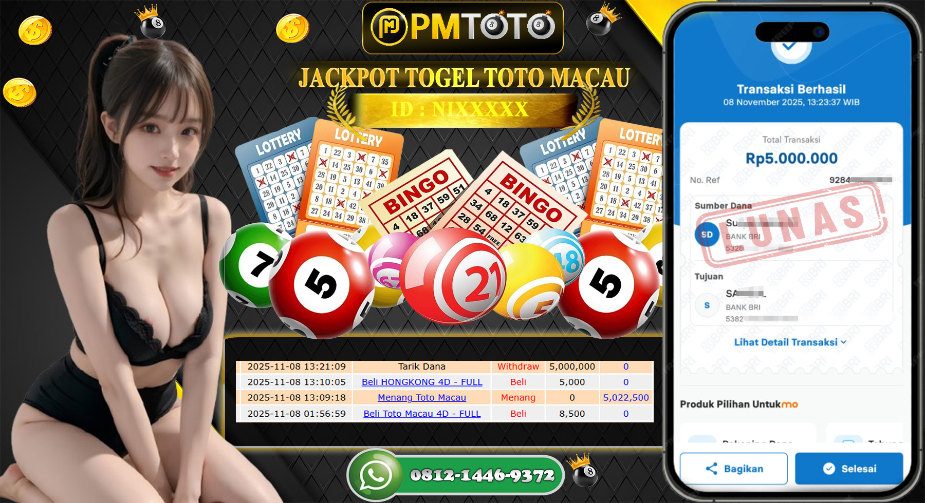 SELAMAT KEPADA MEMBER PMTOTO JACKPOT TOGEL TOTO MACAU  Rp.5.000.000.,- LUNAS