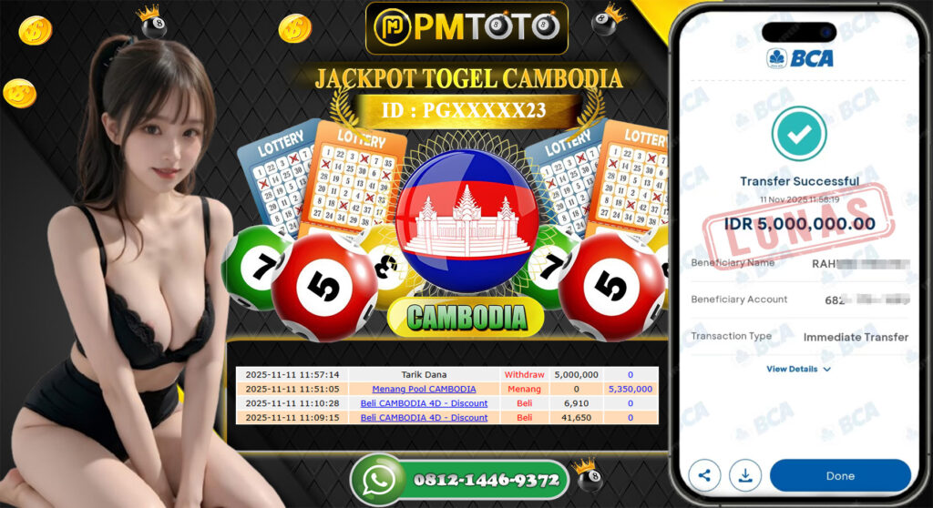 SELAMAT KEPADA MEMBER PMTOTO JACKPOT TOGEL CAMBODIA Rp.5.000.000.,- LUNAS