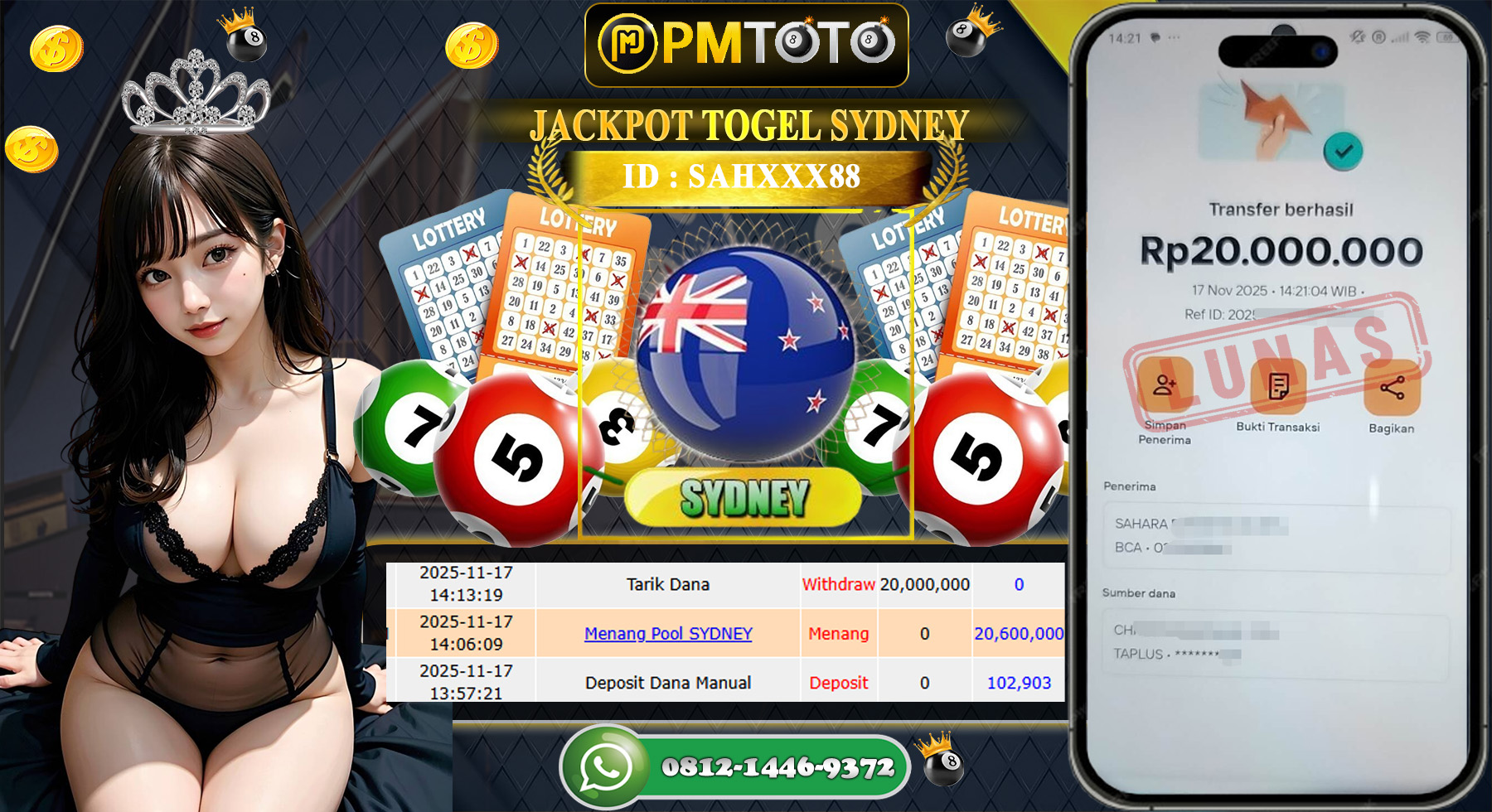 SELAMAT KEPADA MEMBER PMTOTO JACKPOT TOGEL SYDNEY Rp.20.000.000.,- LUNAS