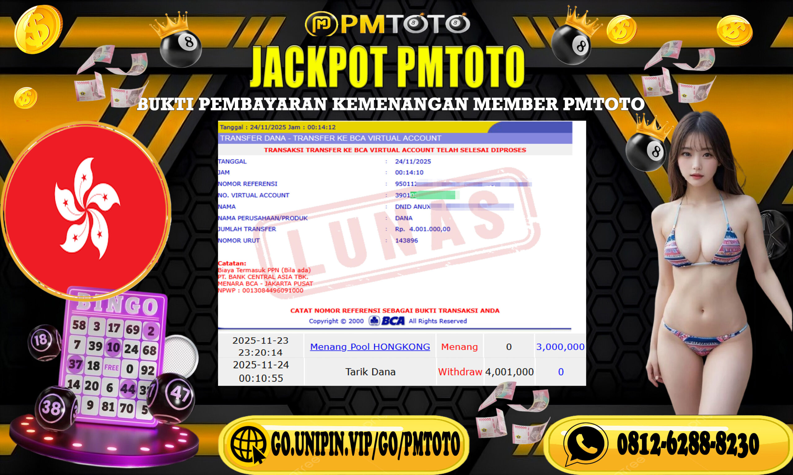 SELAMAT KEPADA MEMBER PMTOTO JACKPOT TOGEL HONGKONG Rp.4.001.000.,- LUNAS