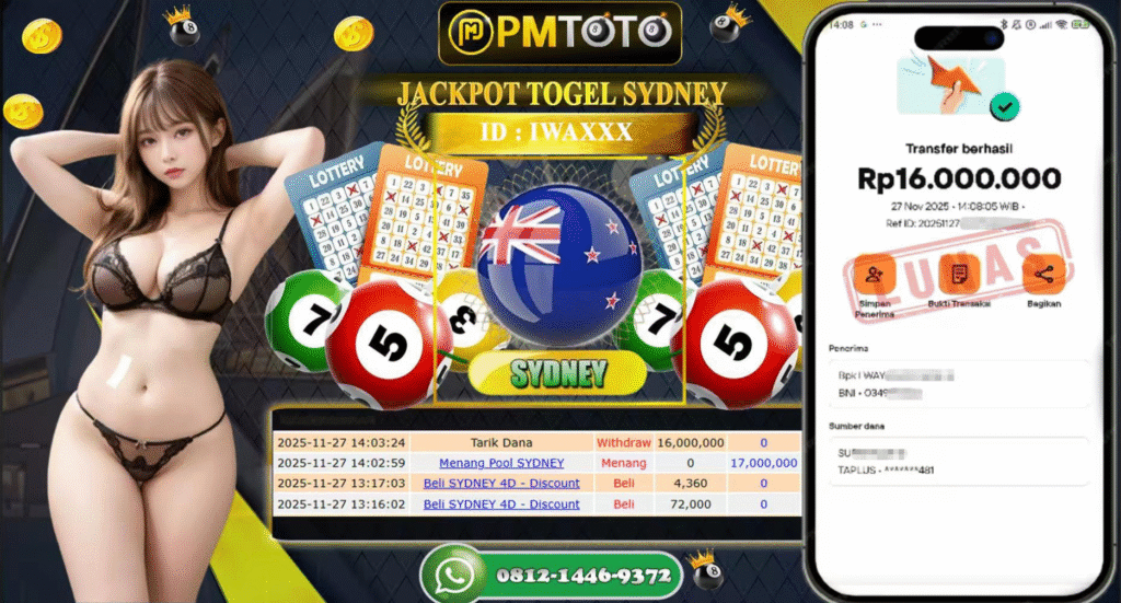 SELAMAT KEPADA MEMBER PMTOTO JACKPOT TOGEL SYDNEY Rp.16.000.000.,- LUNAS
