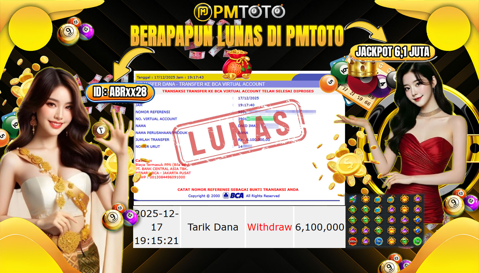 SELAMAT KEPADA MEMBER PMTOTO JACKPOT SLOT GATES OF GATOT KACA 1000 Rp.6.100.000.,- LUNAS