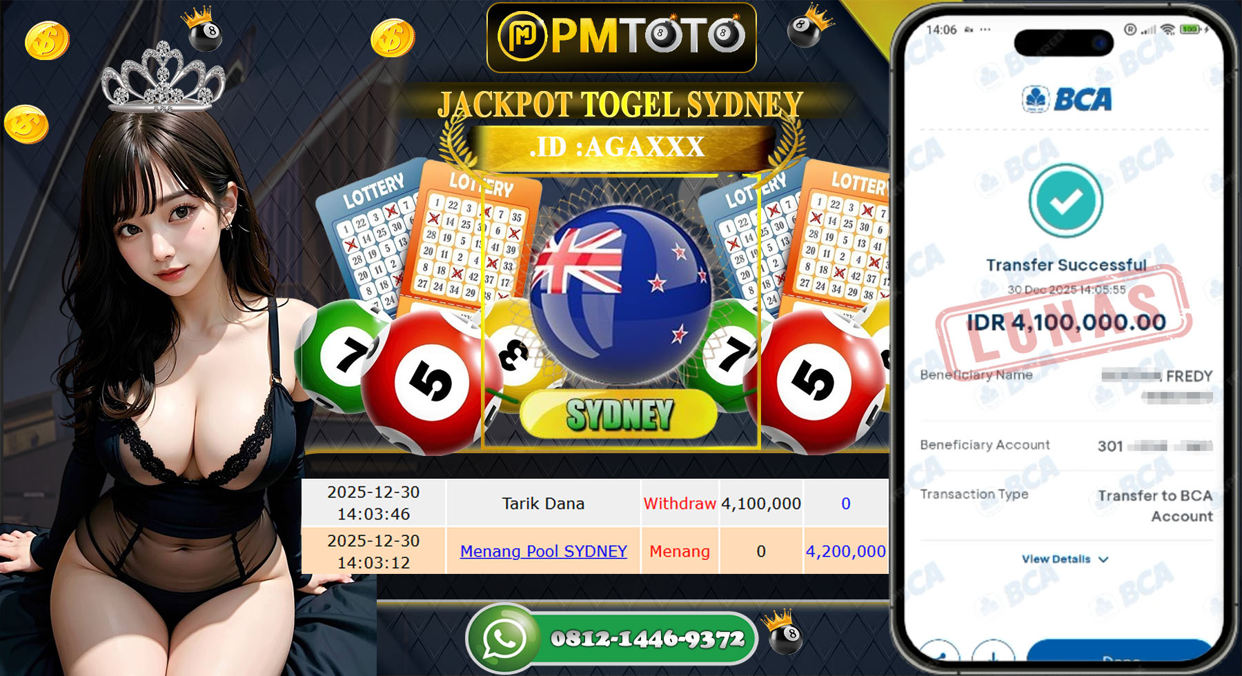 SELAMAT KEPADA MEMBER PMTOTO JACKPOT TOGEL SYDNEY Rp.4.100.000.,- LUNAS