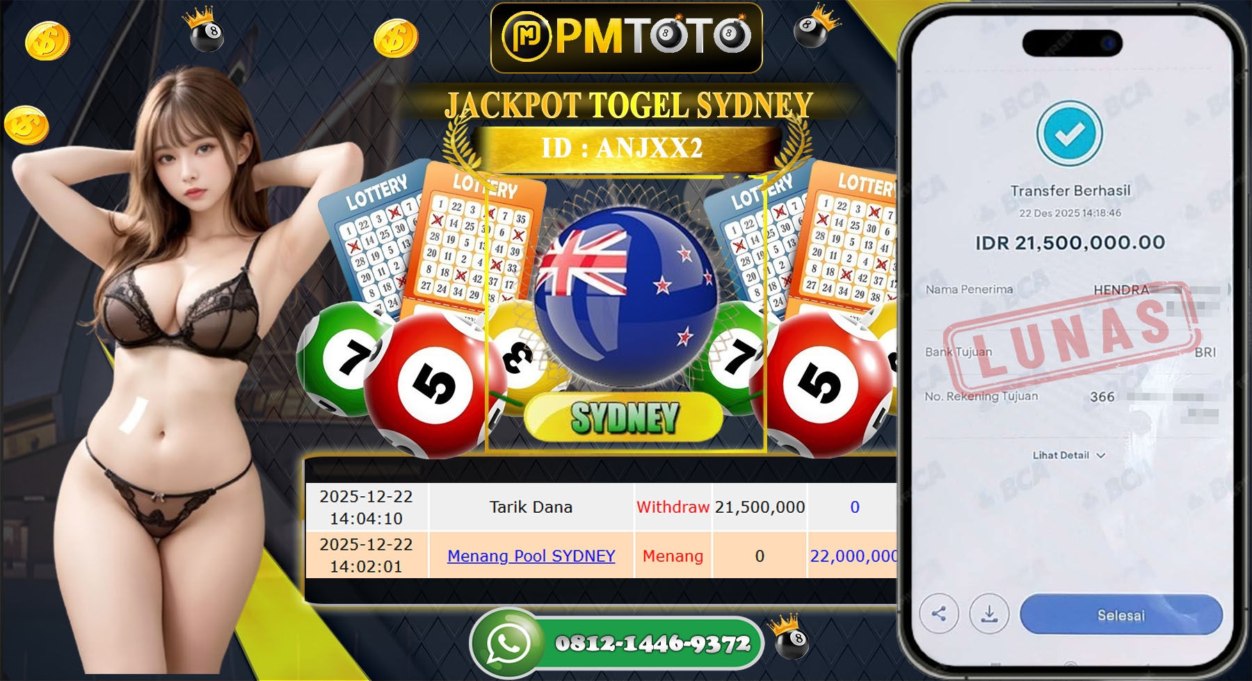 SELAMAT KEPADA MEMBER PMTOTO JACKPOT TOGEL SYDNEY Rp.21.500.000.,- LUNAS