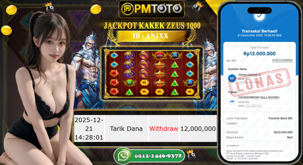 SELAMAT KEPADA MEMBER PMTOTO JACKPOT SLOT GATES OF OLYMPUS 1000 Rp.12.000.000.,- LUNAS