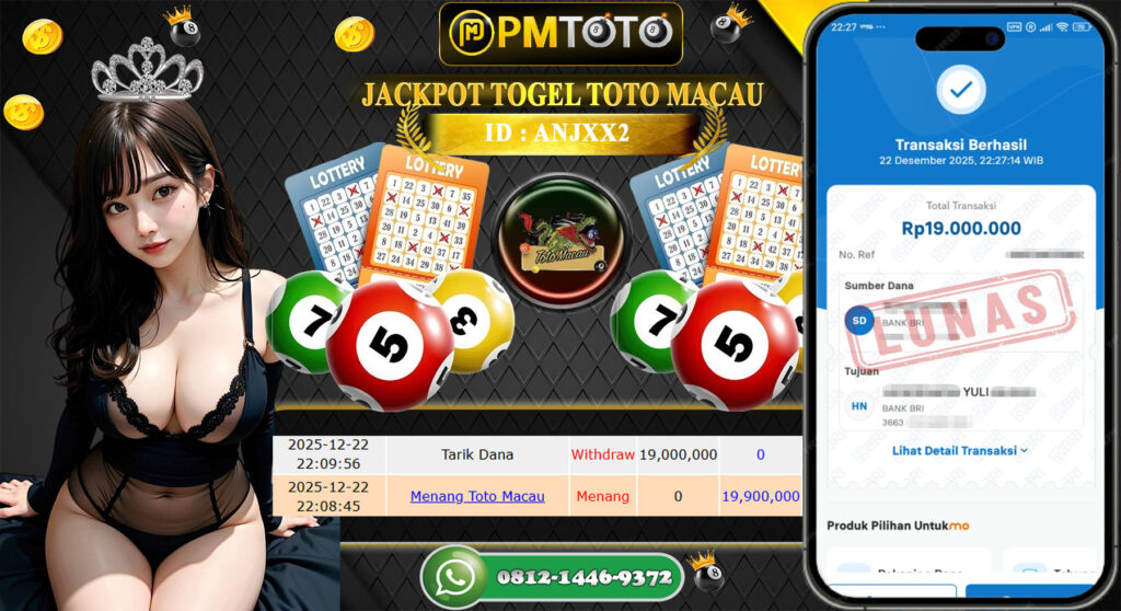 SELAMAT KEPADA MEMBER PMTOTO JACKPOT TOGEL TOTO MACAU Rp.19.000.000.,- LUNAS
