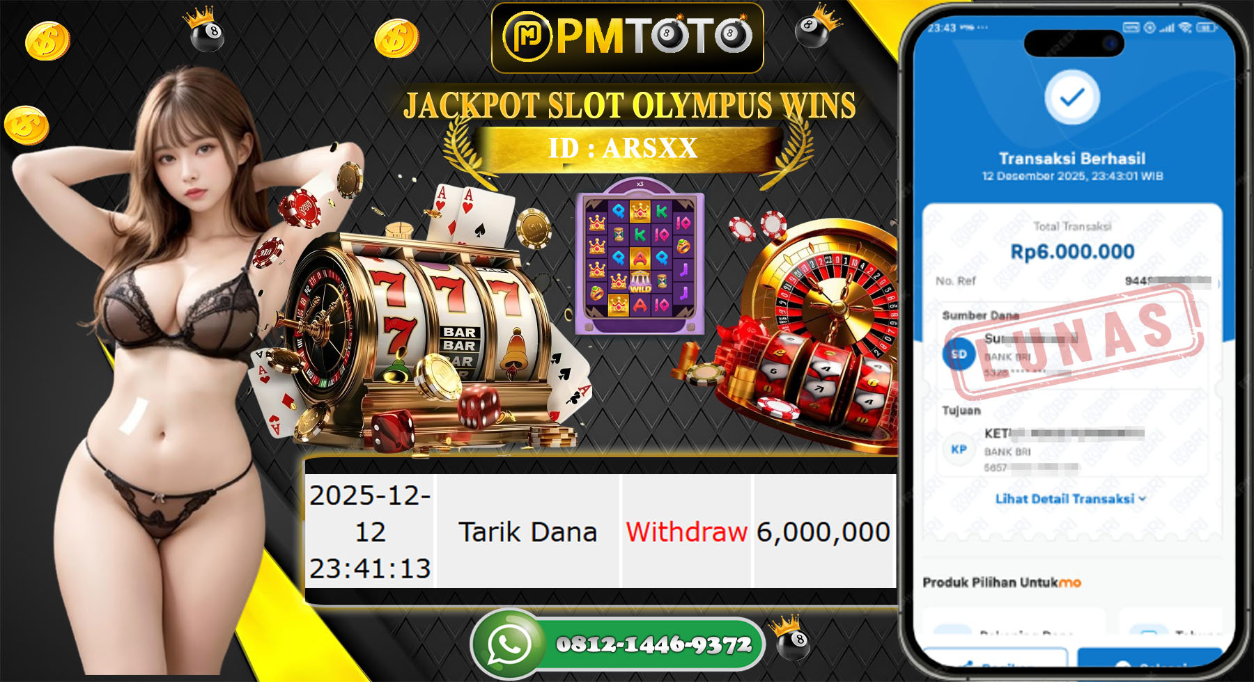 SELAMAT KEPADA MEMBER PMTOTO JACKPOT SLOT OLYMPUS WINS Rp.6.000.000.,- LUNAS
