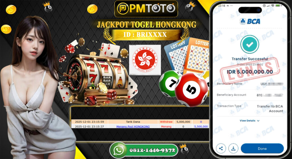 SELAMAT KEPADA MEMBER PMTOTO JACKPOT TOGEL HONGKONG Rp.5.000.000.,- LUNAS