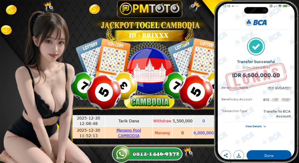 SELAMAT KEPADA MEMBER PMTOTO JACKPOT TOGEL CAMBODIA Rp.5.500.000.,- LUNAS