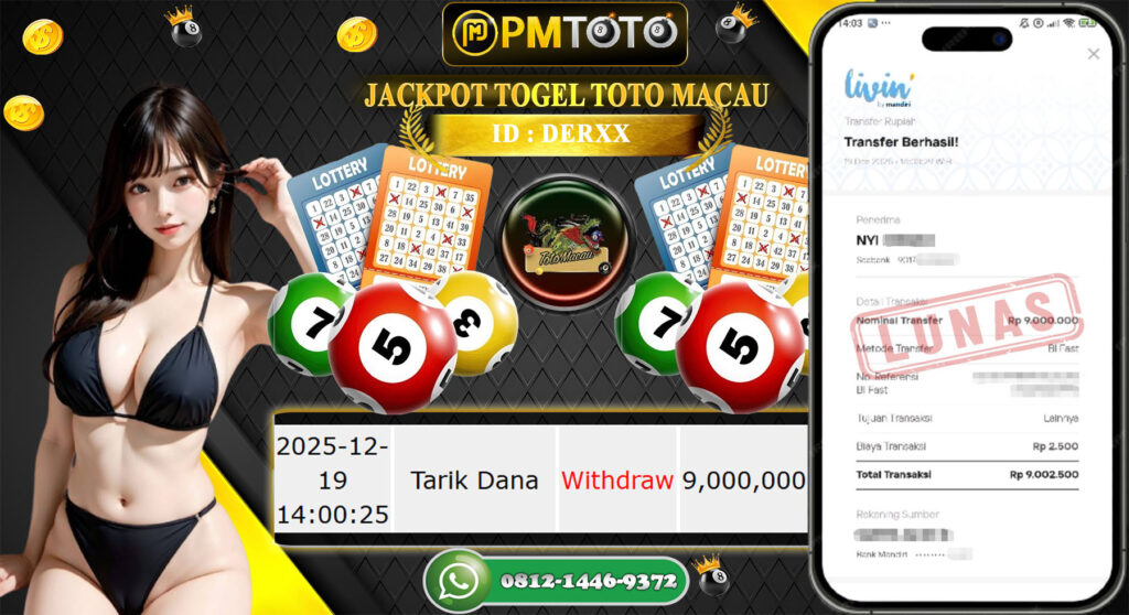 SELAMAT KEPADA MEMBER PMTOTO JACKPOT TOGEL TOTO MACAU Rp.9.000.000.,- LUNAS