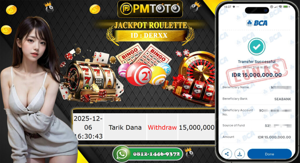 SELAMAT KEPADA MEMBER PMTOTO JACKPOT CASINO ROULETTE Rp.15.000.000.,- LUNAS