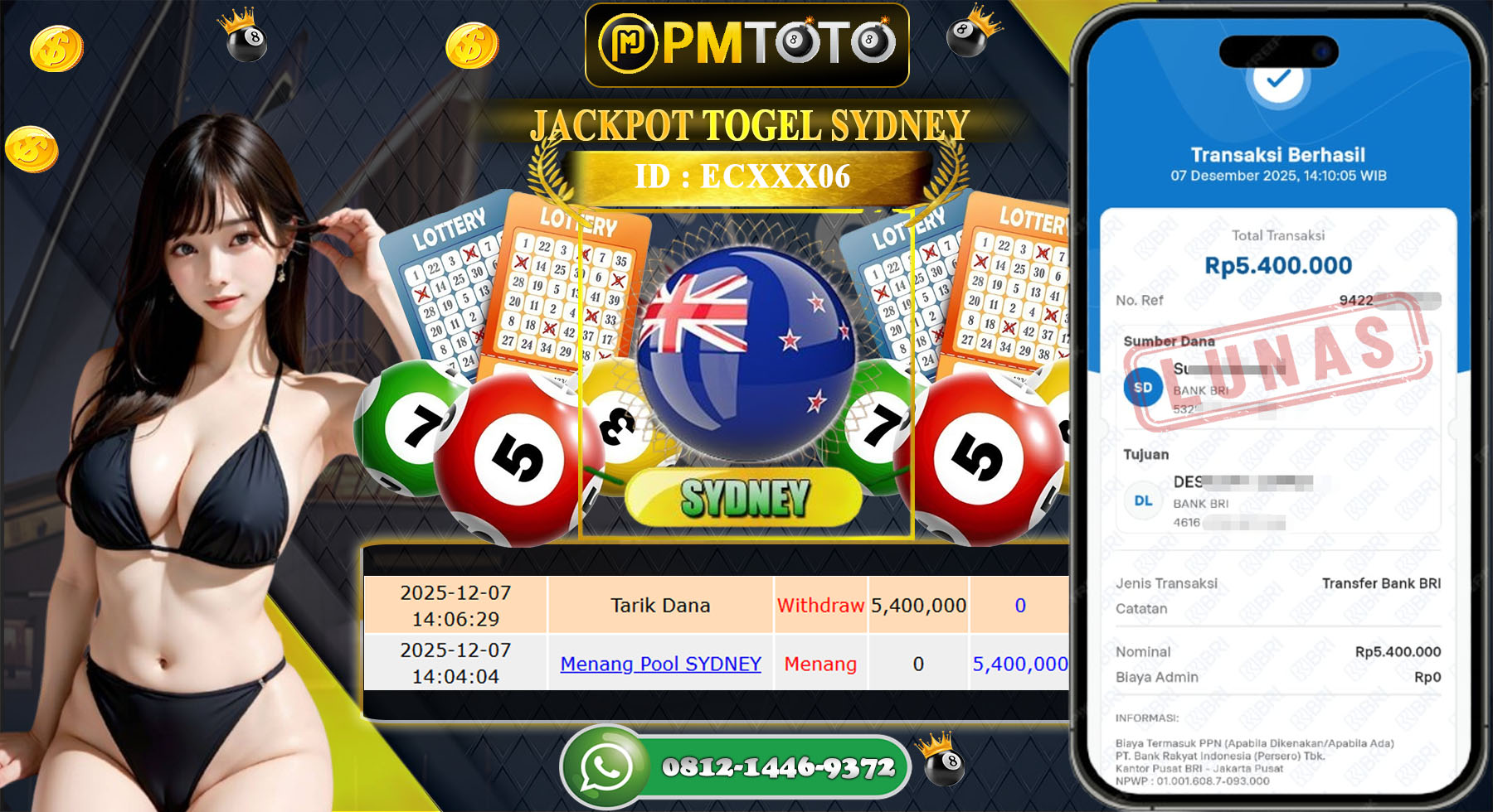 SELAMAT KEPADA MEMBER PMTOTO JACKPOT TOGEL SYDNEY Rp.5.400.000.,- LUNAS