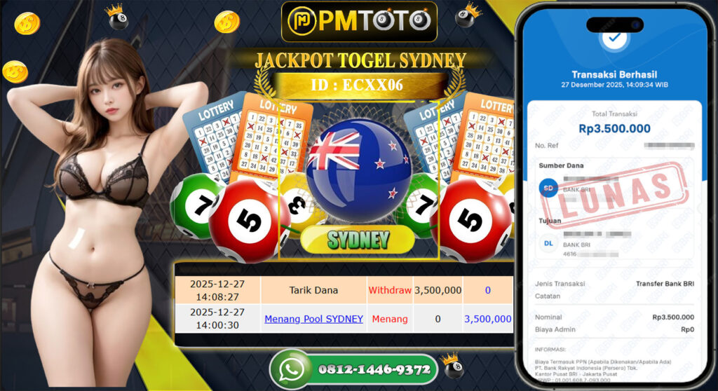 SELAMAT KEPADA MEMBER PMTOTO JACKPOT TOGEL SYDNEY Rp.3.500.000.,- LUNAS