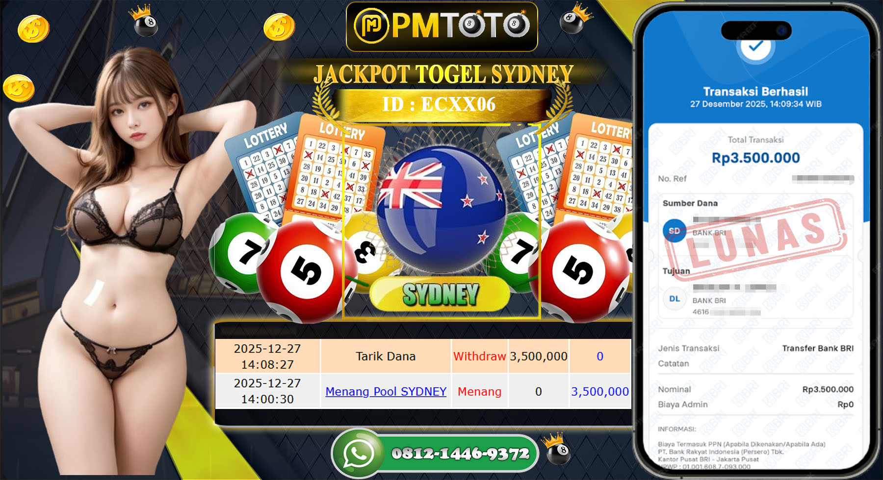 SELAMAT KEPADA MEMBER PMTOTO JACKPOT TOGEL SYDNEY Rp.3.500.000.,- LUNAS