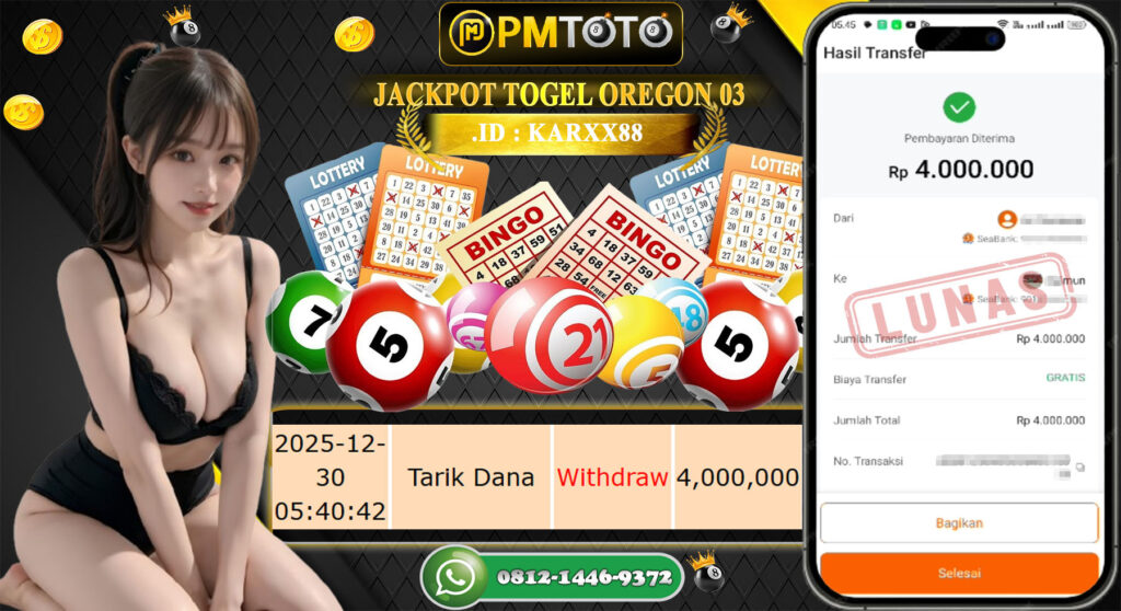 SELAMAT KEPADA MEMBER PMTOTO JACKPOT TOGEL OREGON 03 Rp.4.000.000.,- LUNAS