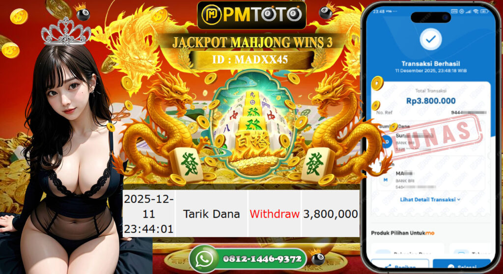 SELAMAT KEPADA MEMBER PMTOTO JACKPOT SLOT MAHJONG WINS 3 – BLACK SCATTER Rp.3.800.000.,- LUNAS