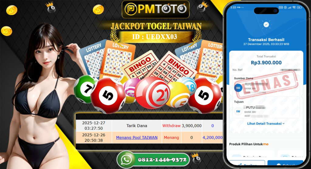 SELAMAT KEPADA MEMBER PMTOTO JACKPOT TOGEL TAIWAN Rp.4.200.000.,- LUNAS