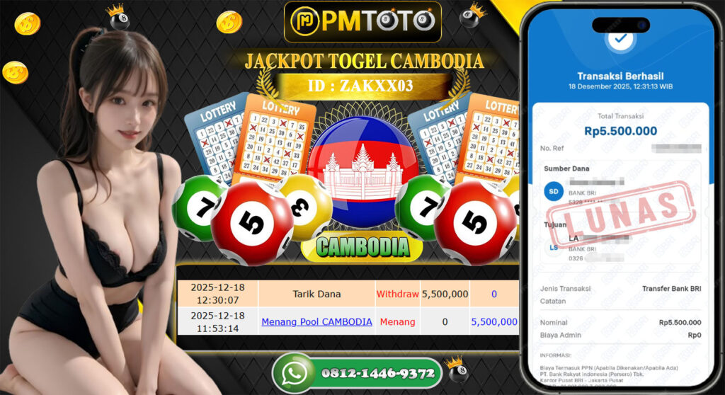 SELAMAT KEPADA MEMBER PMTOTO JACKPOT TOGEL CAMBODIA Rp.5.500.000.,- LUNAS
