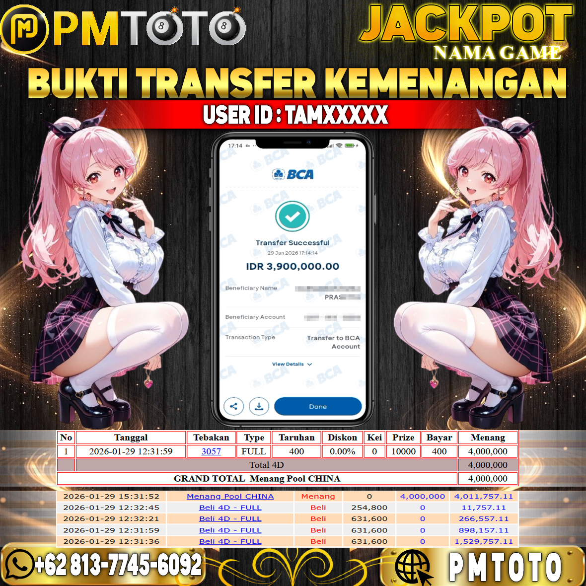 SELAMAT KEPADA MEMBER TAMXXXXX JACKPOT 3,9 JUTA DI TOGEL CHINA
