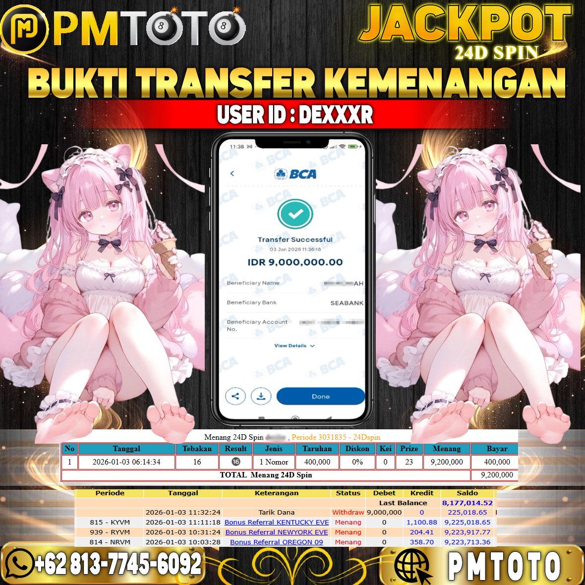 SELAMAT KEPADA MEMBER DEXXXR JACKPOT 9 JUTA DI 24D SPIN