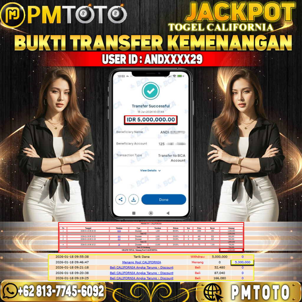SELAMAT KEPADA MEMBER ANDXXXX99 JACKPOT 5,3 JUTA DI TOGEL CALIFORNIA