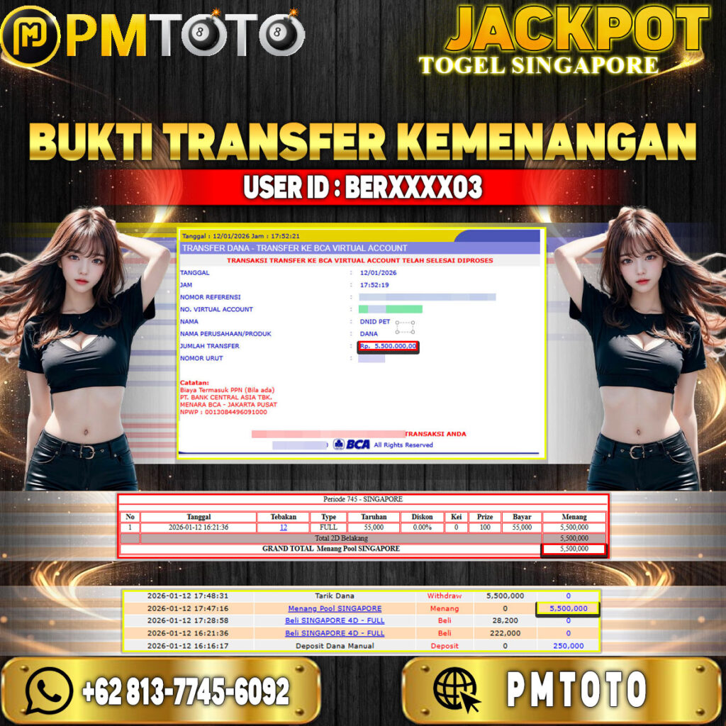 SELAMAT KEPADA MEMBER BERXXXX03 JACKPOT 5,5 JUTA DI TOGEL SINGAPORE