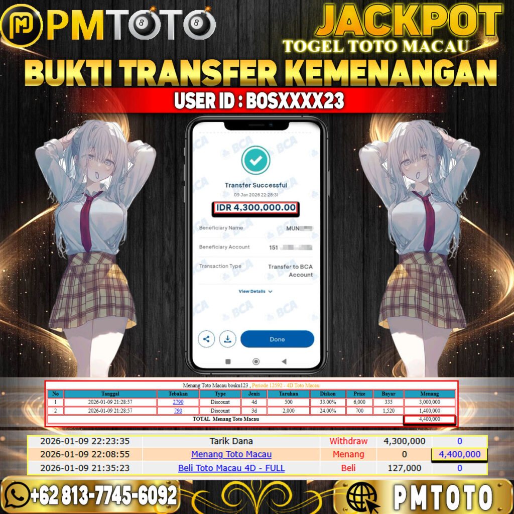 SELAMAT KEPADA MEMBER BOSXXXX23 JACKPOT 4,4 JUTA DI TOGEL TOTO MACAU
