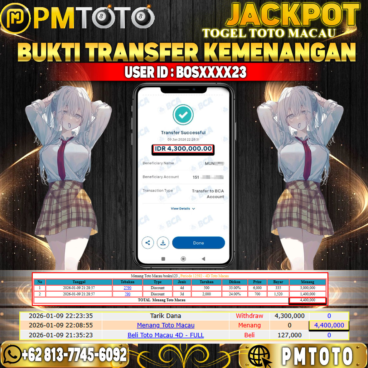 SELAMAT KEPADA MEMBER BOSXXXX23 JACKPOT 4,4 JUTA DI TOGEL TOTO MACAU