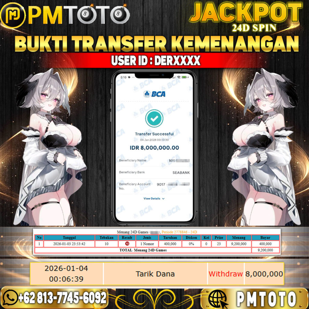 SELAMAT KEPADA MEMBER DERXXXX JACKPOT 8 JUTA DI 24D SPIN