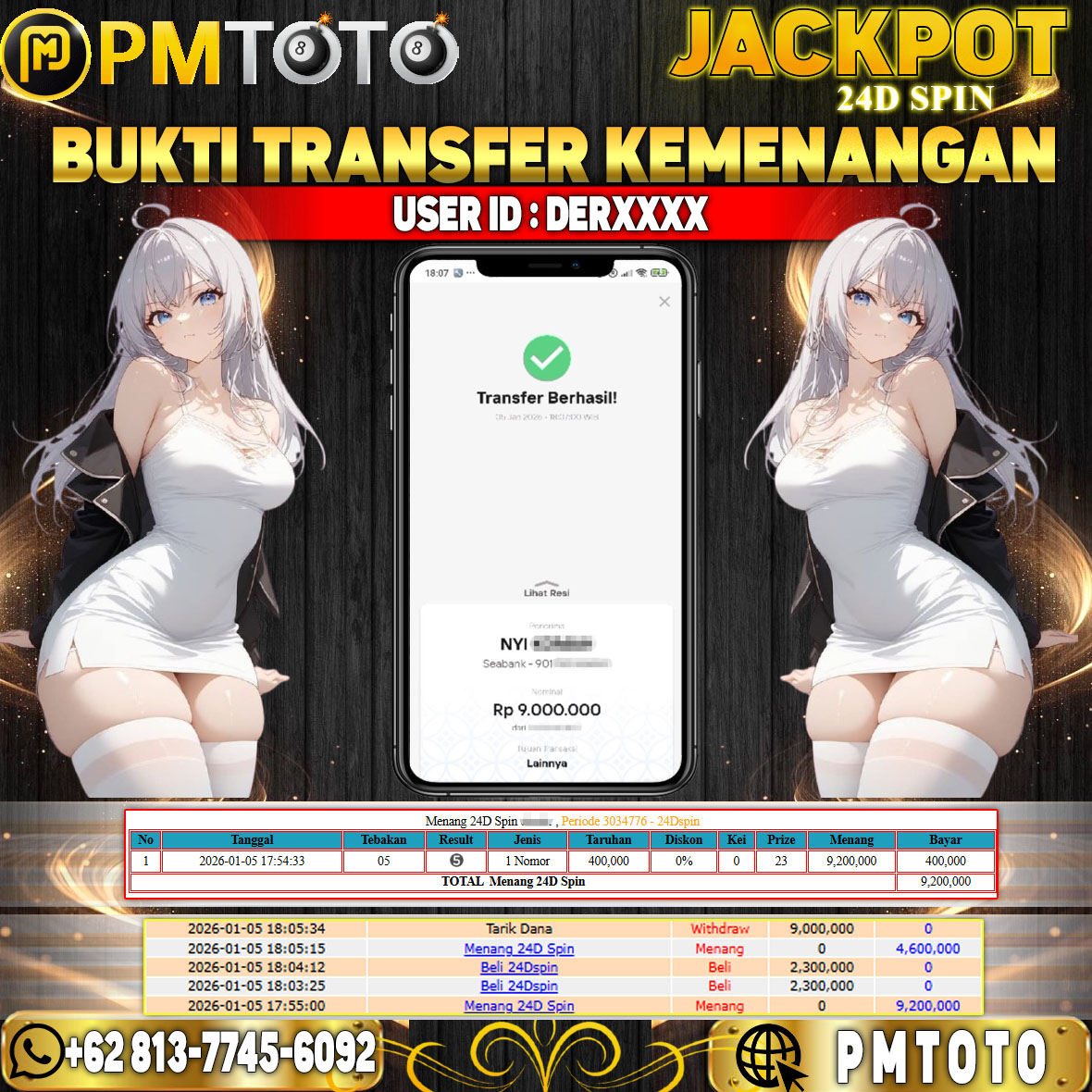 SELAMAT KEPADA MEMBER DERXXXX JACKPOT 9 JUTA DI 24D SPIN