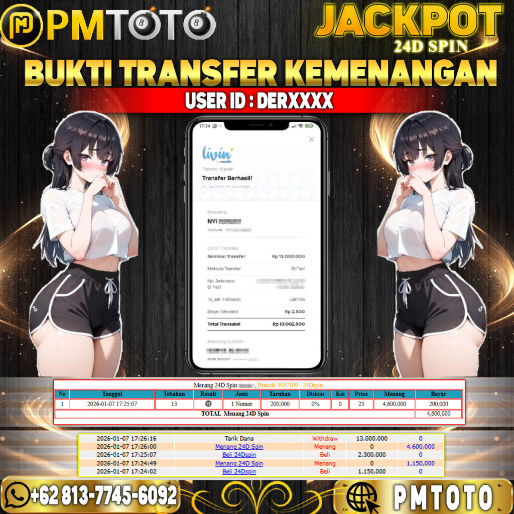 SELAMAT KEPADA MEMBER DERXXXX JACKPOT 13 JUTA DI CASINO 24D SPIN