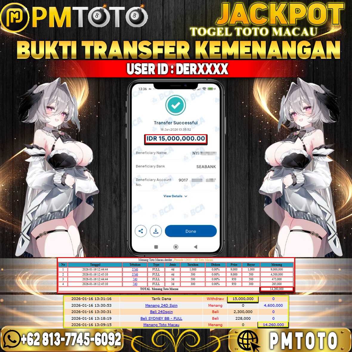 SELAMAT KEPADA MEMBER DERXXXX JACKPOT 15 JUTA DI TOGEL TOTO MACAU