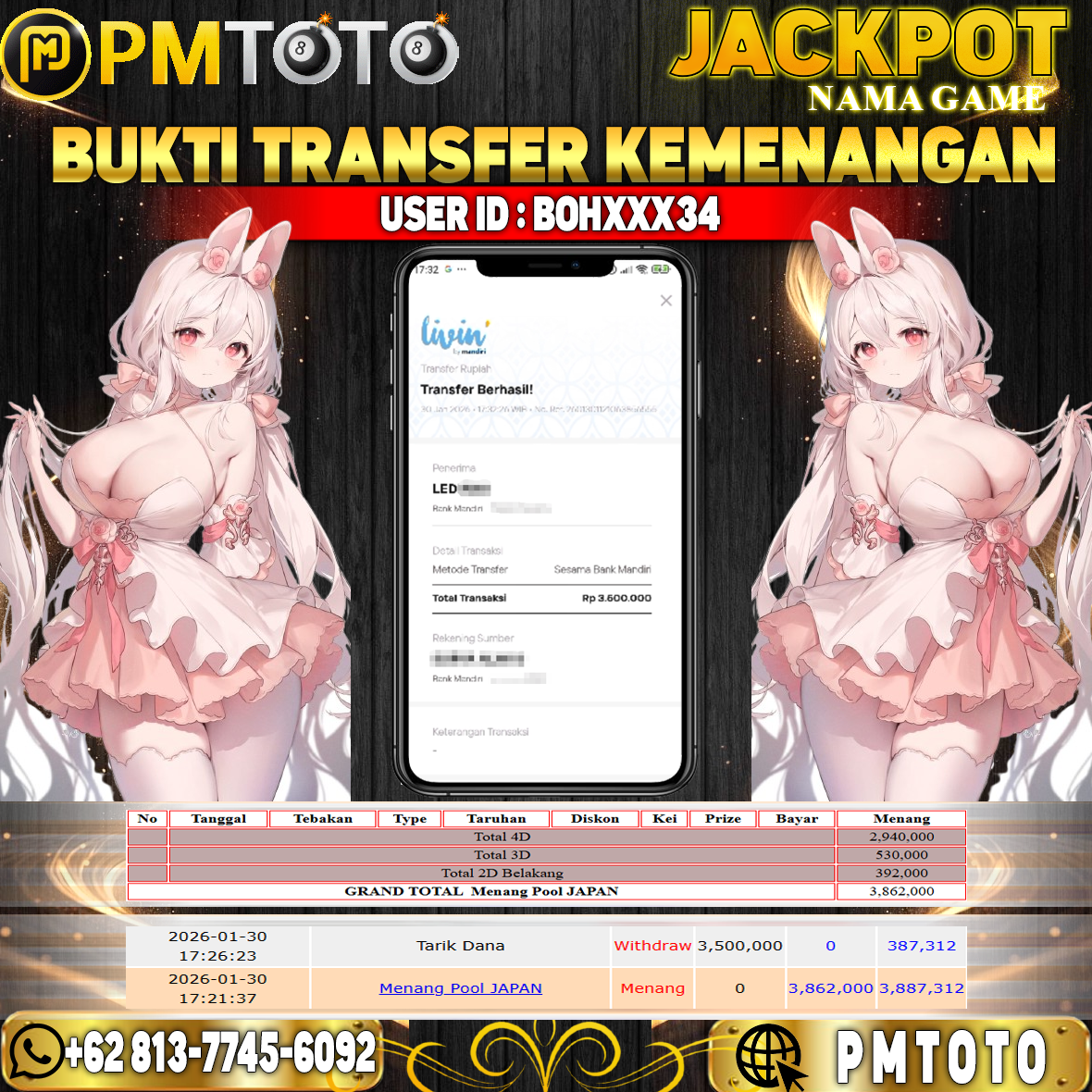 SELAMAT KEPADA MEMBER BOHXXX34 JACKPOT 3,5 JUTA DI TOGEL JAPAN